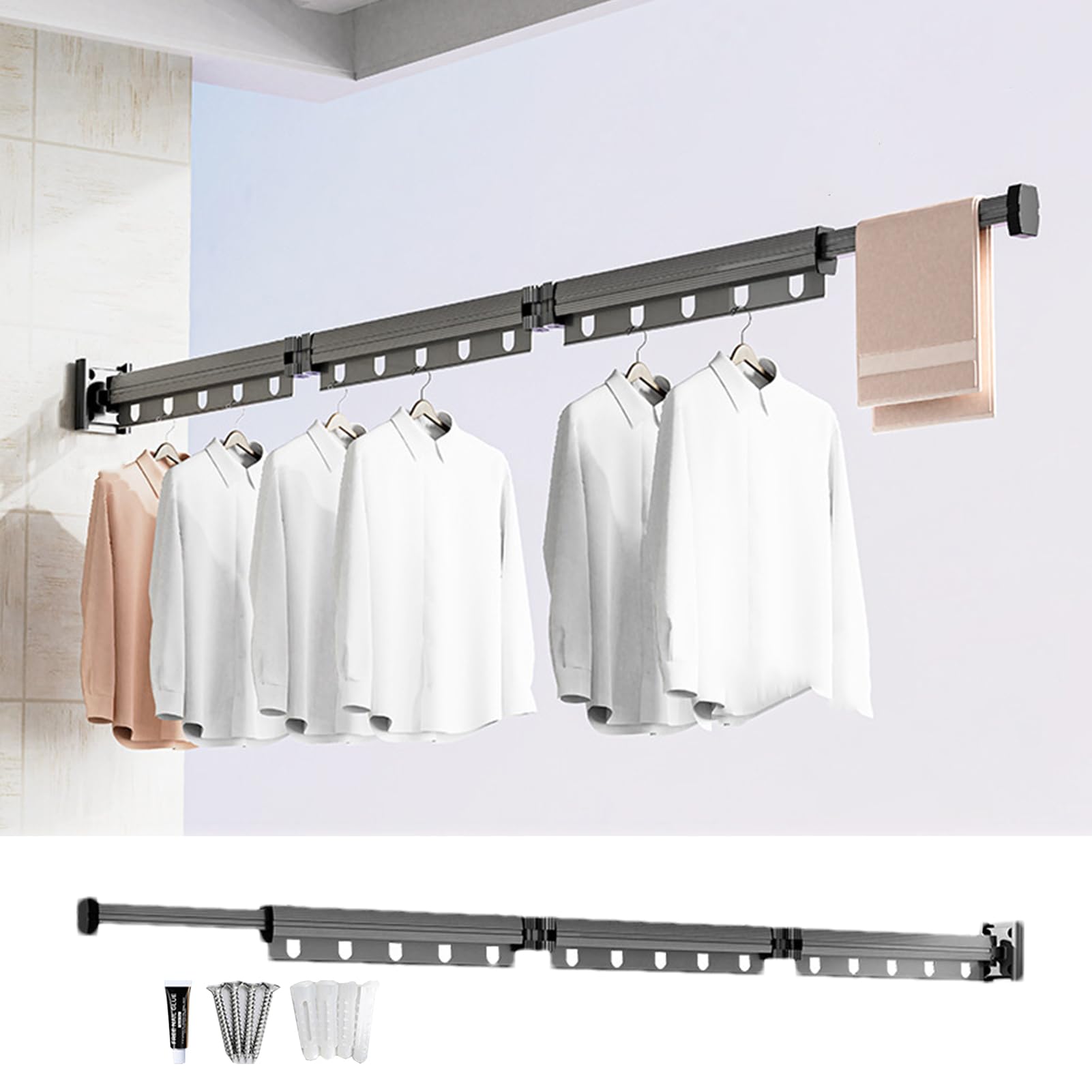 Genérico Tendedero De Lavandería Montado En La Pared, Tendedero De Ropa Montado En La Pared,Percha de Secado de Ropa Plegable - Plegable para Ropa, tendedero montado en la Pared para balcón