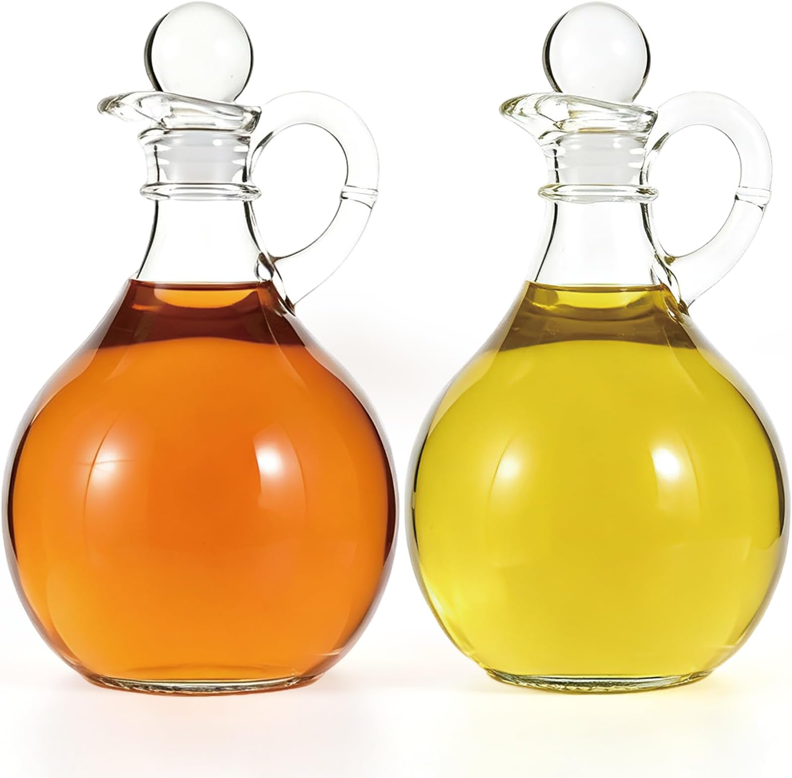 Oil and Vinegar Cruet Set of 2, Glass Oil and Vinegar Dispenser with Airtight Stopper, Glass Condiment Container for Homemade Oil, Salad Dressing