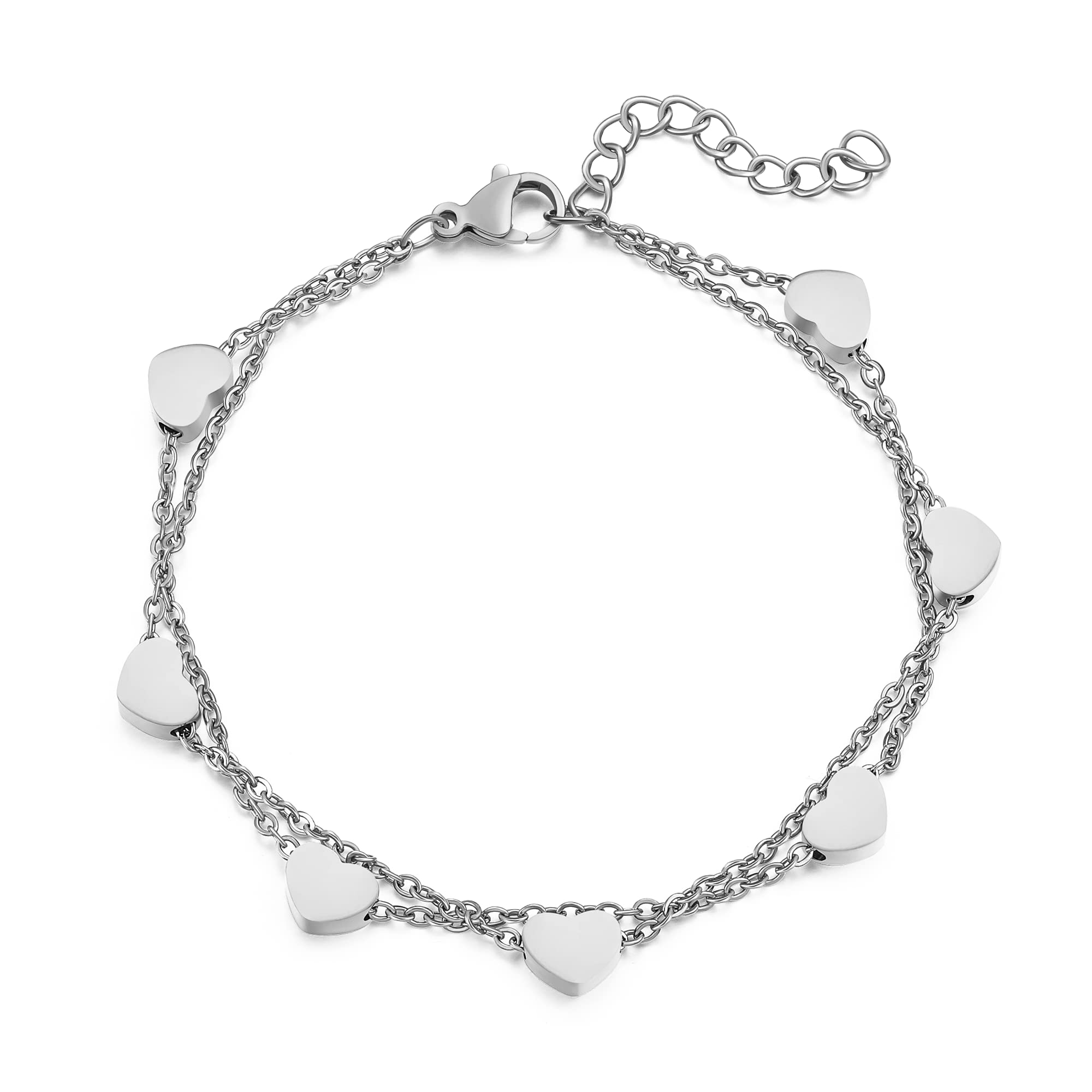 Cupimatch, bracciale da donna con cuore e catena doppia, in argento, oro rosa e Acciaio inossidabile, colore: Cuori in oro rosa, cod. CU-MI-22