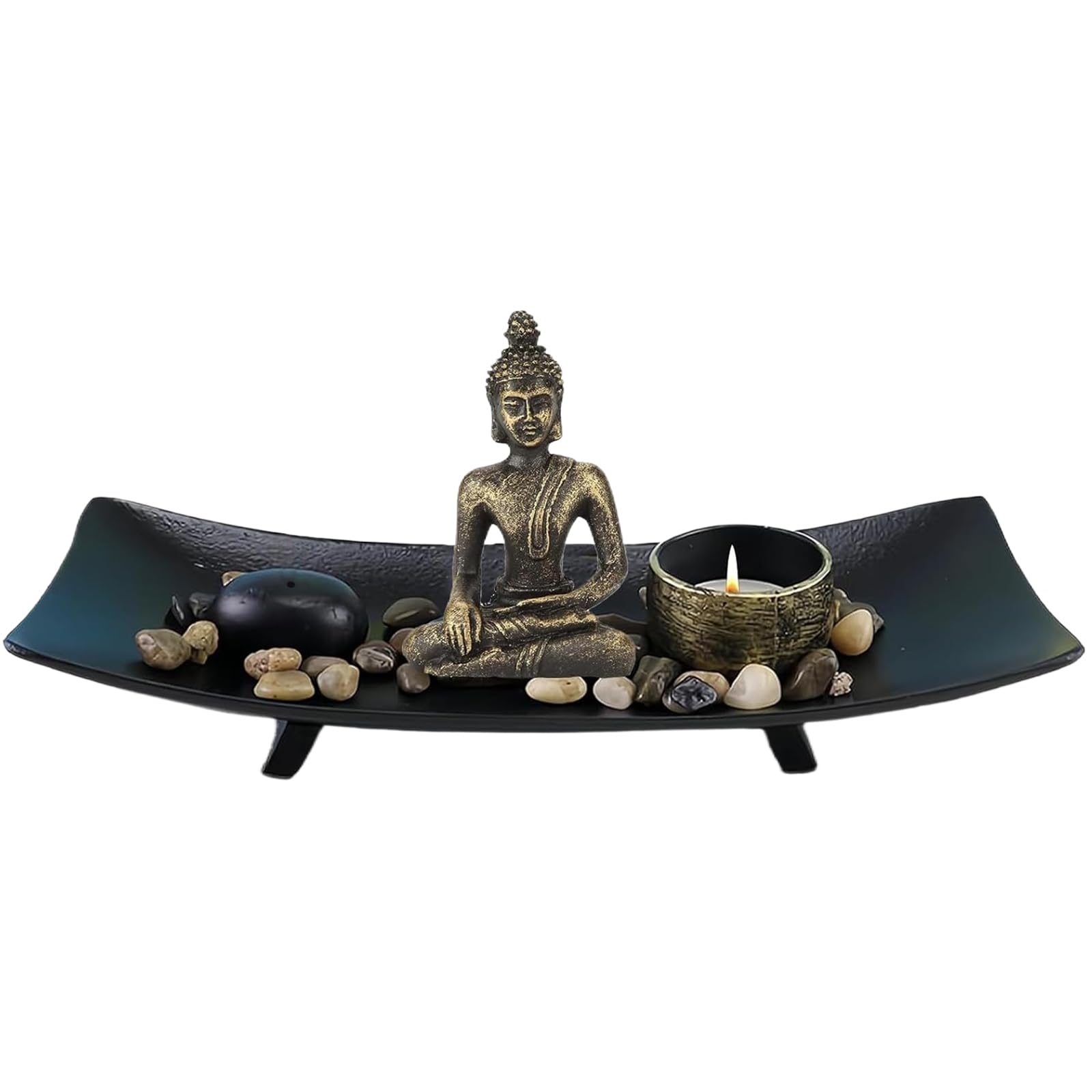 Perodlly Buddha Statue, Miniature Zen Garden Decor with Incense Holder, Incense Burner, Sticks for Meditation, Office, Yoga Decor, Spiritual Decoration.