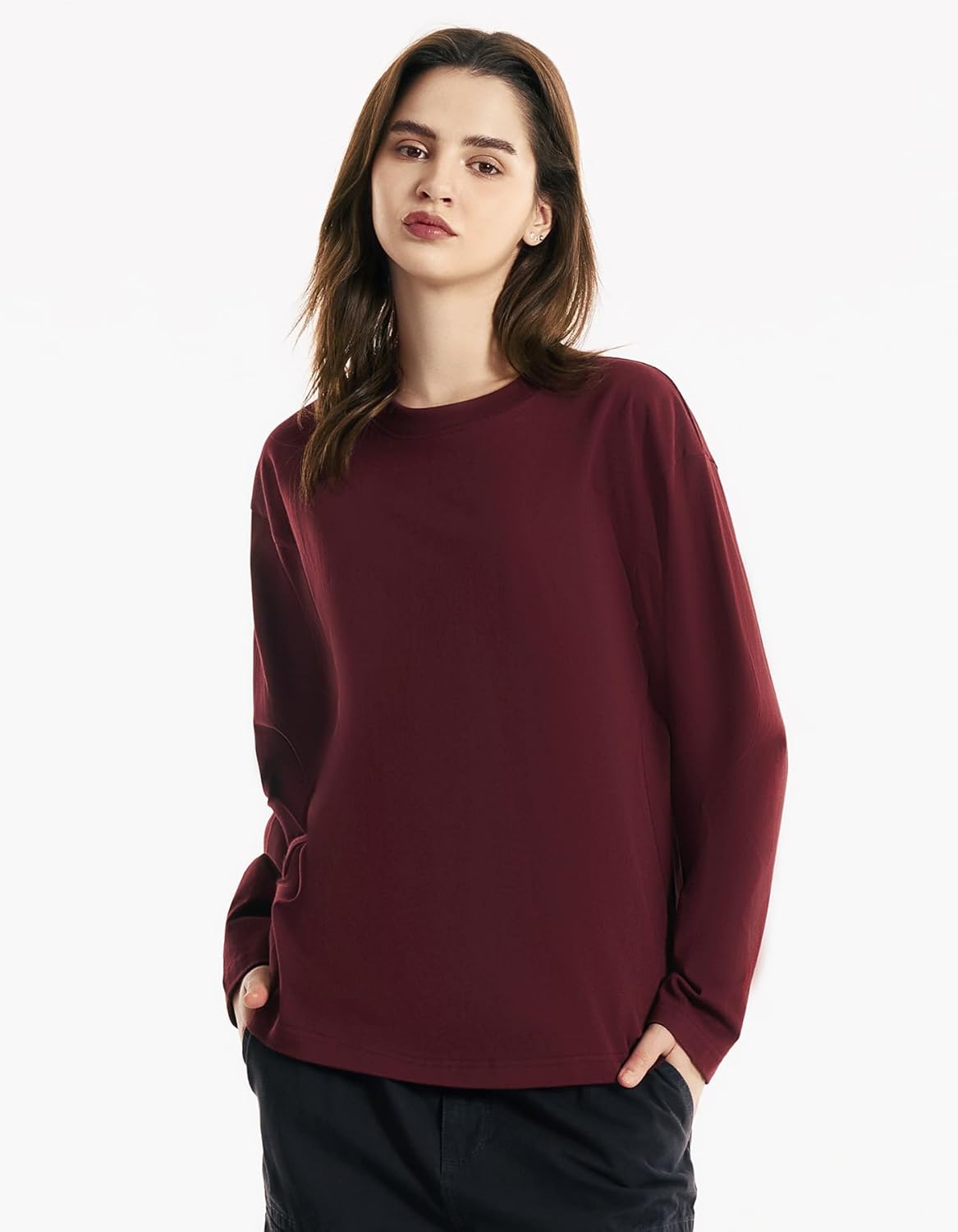 Men's 100% Cotton Long Sleeve T-Shirt Basic Solid Color Crewneck Tee, Soft Casual Comfort Fit Top