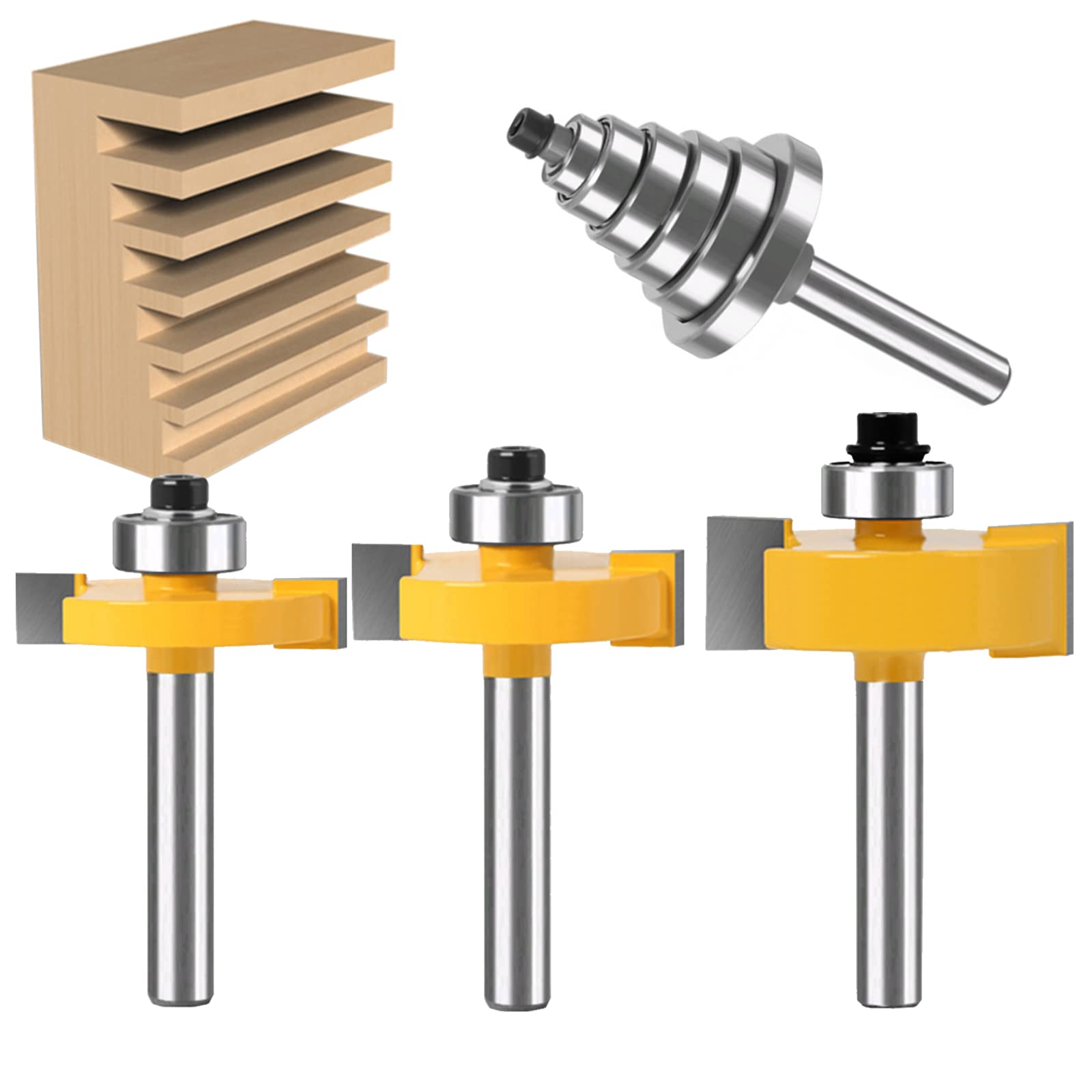 1/4" Broca Para Fresadora De Conejeras, Cortador De Carpintería Con 7 Rodamientos Juego De Herramientas De Carpintería, Conjunto De Broca De Fresa Rebajadora Para Madera, Muebles De Bricolaje