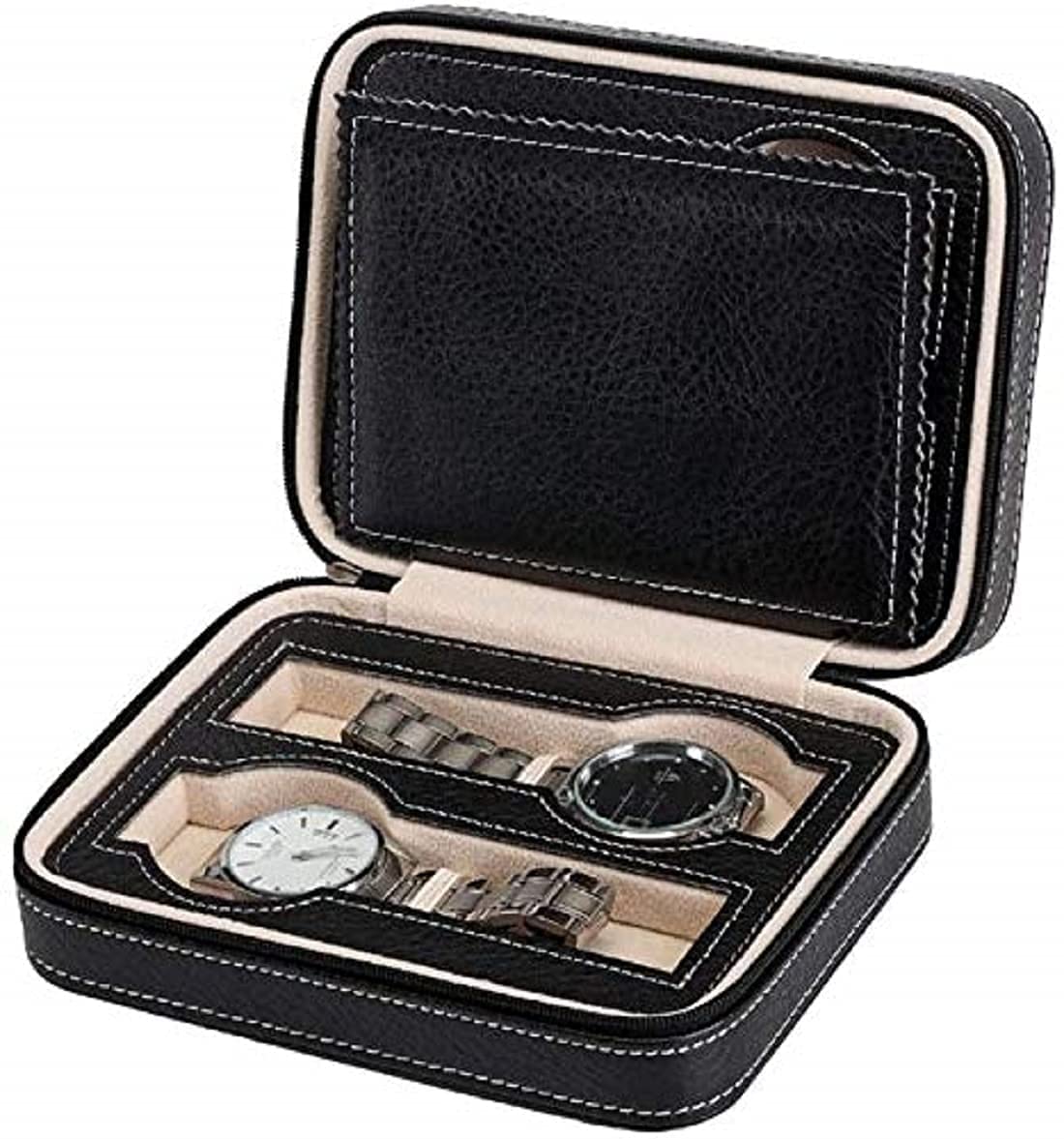 MODINITY 4 slot black PU leather watch case travel watch box Watch Box (Black, Holds 4 Watches lost wach box (B0CQM4J7NL) Amazon Price History, Amazon Price Tracker