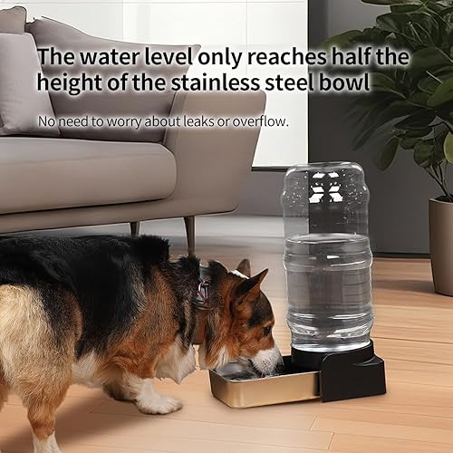 Miniatura 8 de PAKEWAY Dispensador automático de agua para perros por gravedad 2.3 galones 8.6 L de gran capacidad de acero inoxidable para perros medianos a