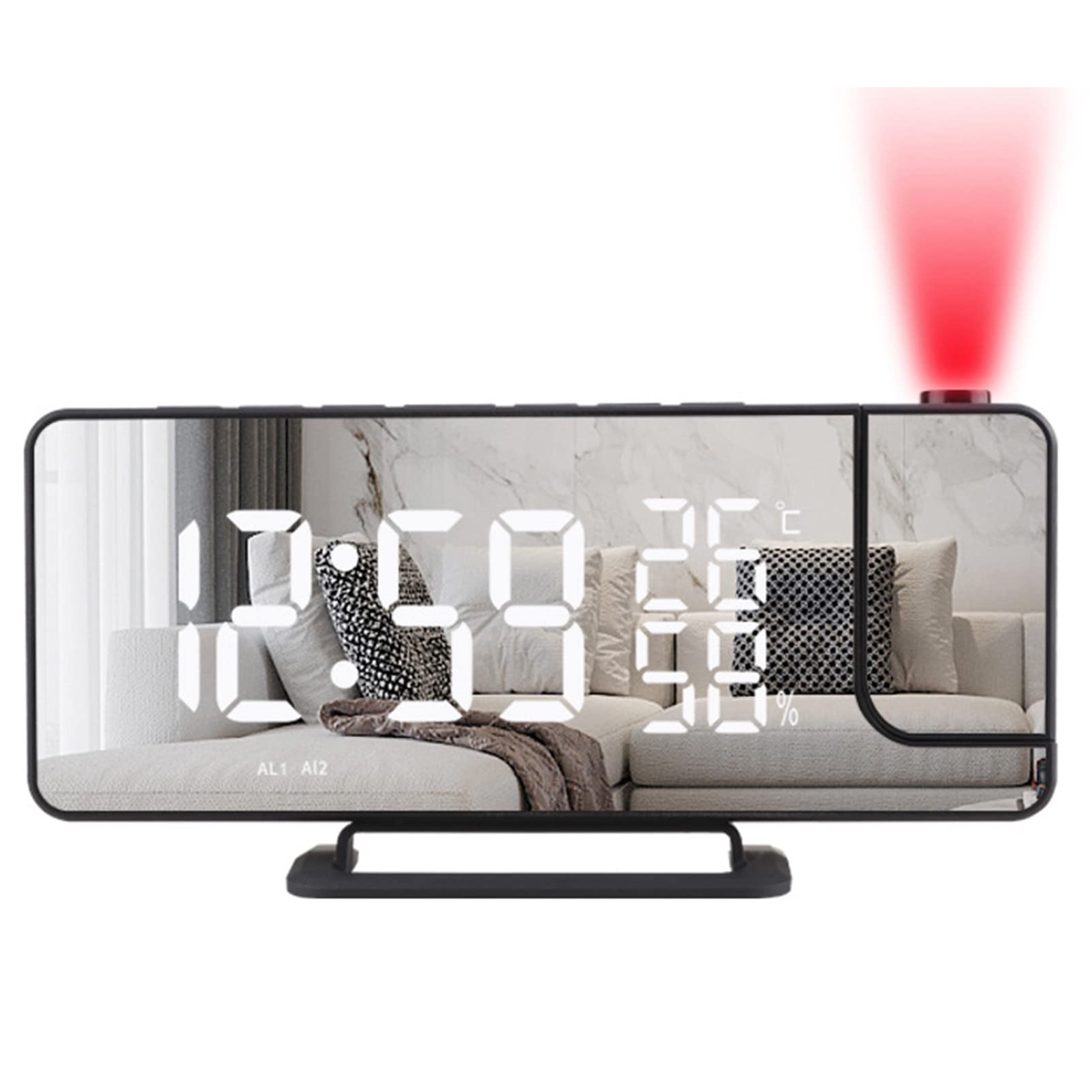 Réveil Projecteur LED Avec Radio Et Thermomètre - Double Alarme, Fonction Snooze, Affichage Au Plafond