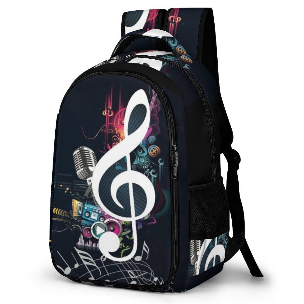 Tagesrucksack, Notenmusik-Rucksack, Rucksack mit Taschen für Wandern, Camping, Reisen, Musiknoten, One size