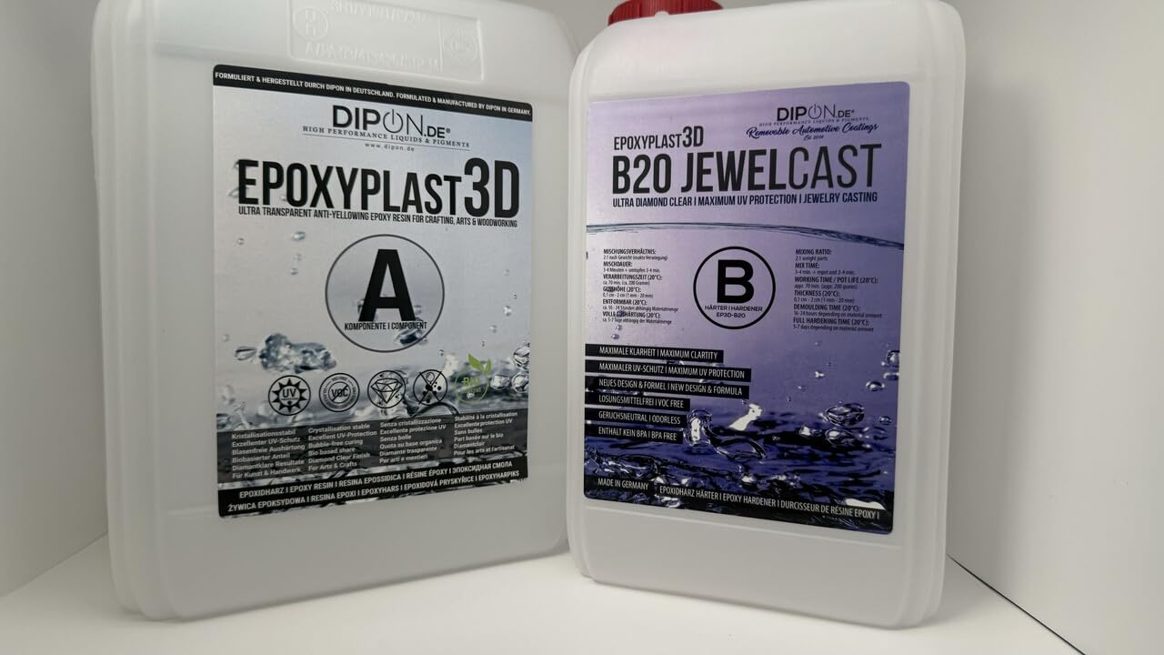 4,5 KG Resina epossidica EpoxyPlast 3D B20 Jewel Cast per resina artificiale, ultra trasparente, eccellente protezione UV, gioielli, resina colata, vetro trasparente