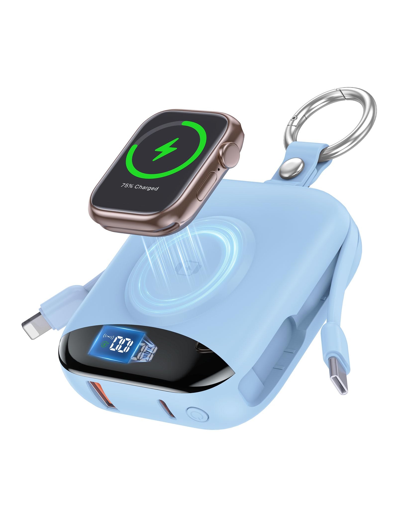 Portable Charger 10000mAh 22 5W Fast Charging Power Bank with Built-in Cables Travel Essentials Battery Pack with LED