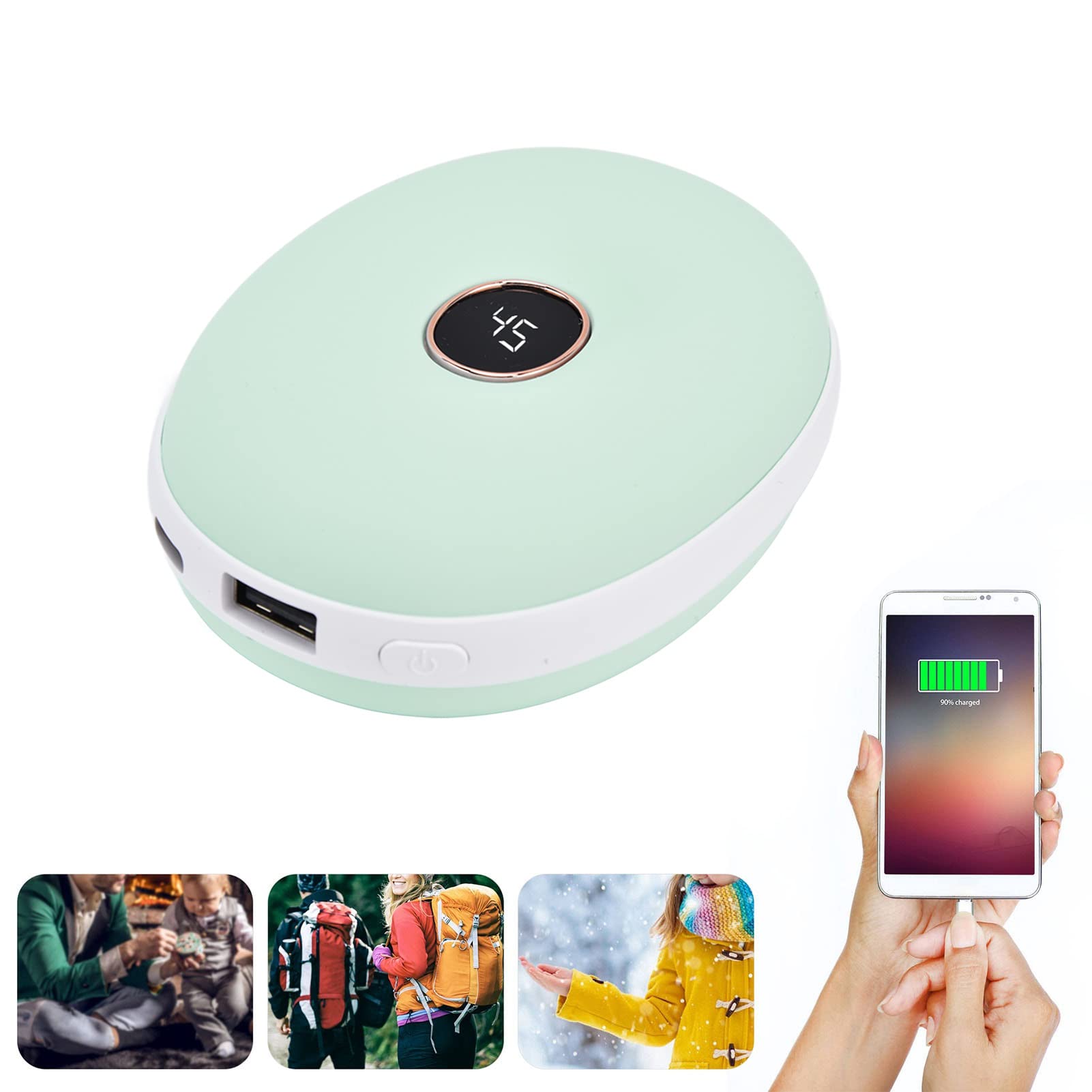Scaldamani ricaricabile Scaldamani elettrico Mini scaldamani Riscaldamento doppio lato Controllo intelligente della temperatura Ricarica USB Riscaldatore portatile per attività