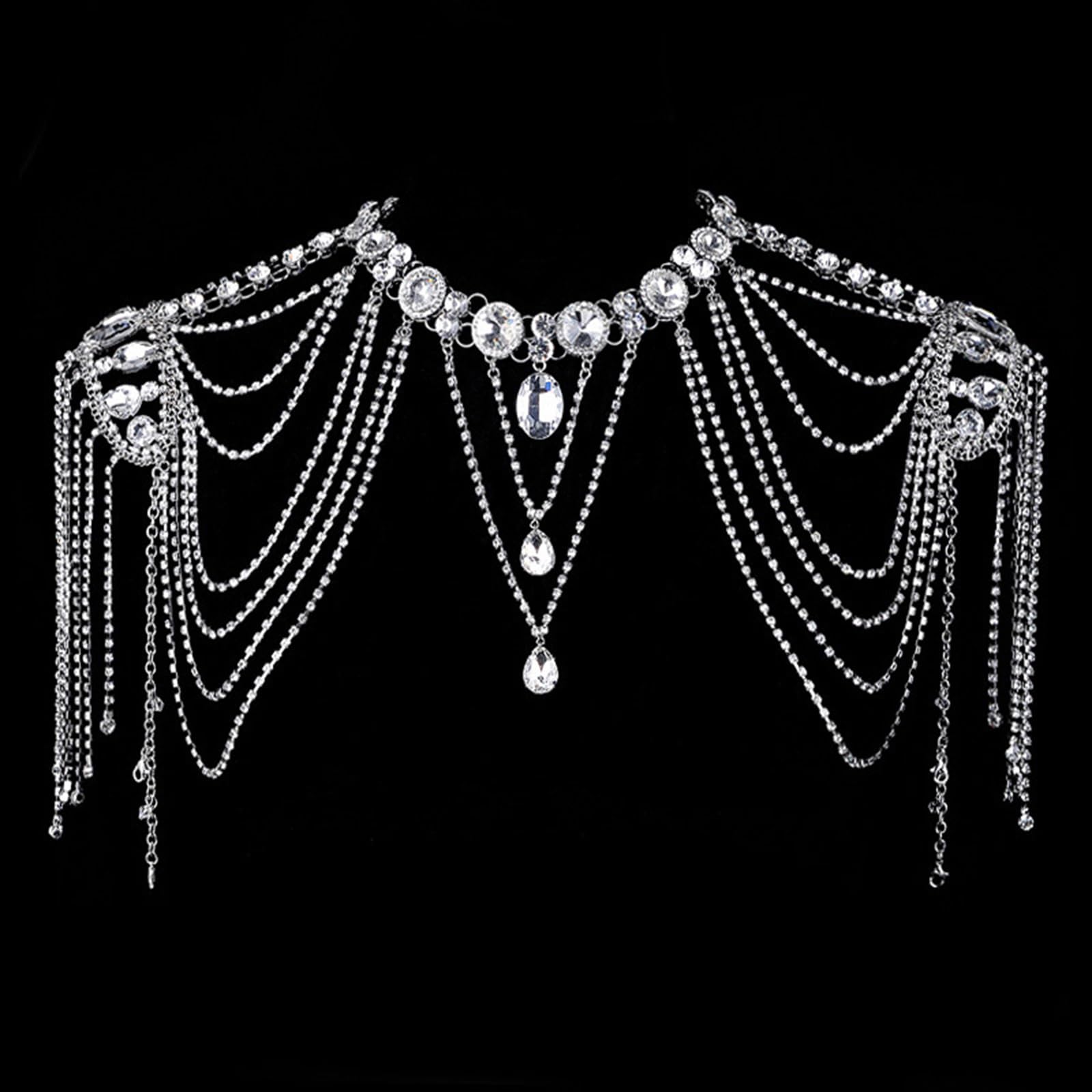 Collar de cadena de hombro con borlas de cristales, accesorio de joyería corporal multicapa para mujer, suministros de brazo de boda