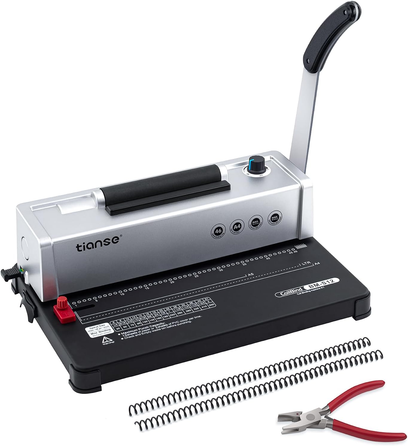 Binding Machine, Spiral Coil Binder Machine, Manual Book Maker Punch Binder with Electric Coil Inserter,Suit for Letter Size / A4 / A5 with 100pcs 5/16'' Plastic Coil Binding Spines & Plier