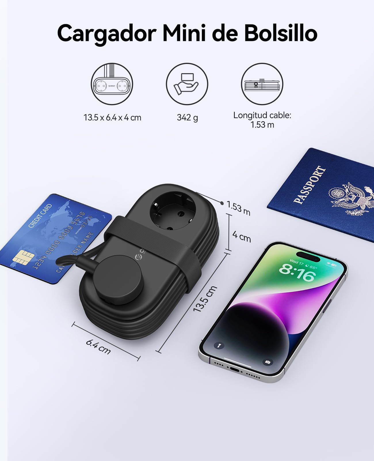 ORICO Kit de Viaje Completo: Regleta de Viaje (Negra) y Adaptador de Enchufe Universal - Solución de Carga 2 en 1 con 2 Tomas y 5 Puertos USB (PD 20W), Compacto para Equipaje