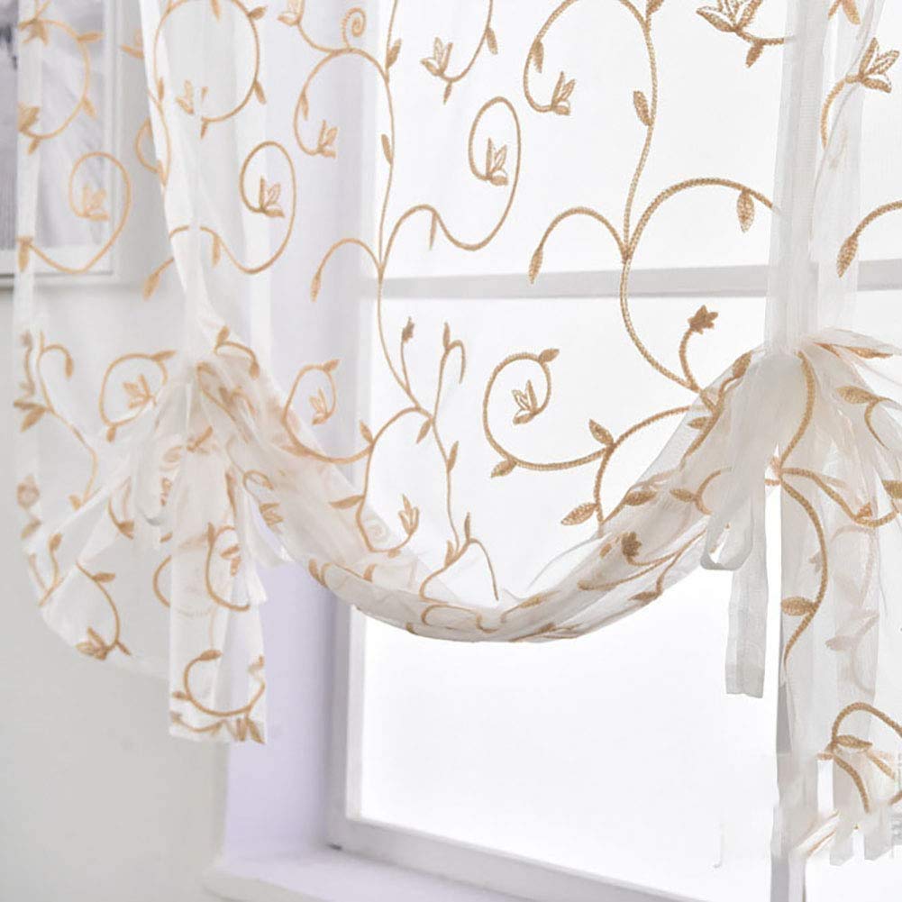 Tenda a Pacchetto in Voile con Passanti Tende in Tulle monocromatiche Trasparenti Tenda alla Romana in Stile Semplice per Cucina, Bagno e Balcone 1 Pezzo,Beige,120 * 140 cm