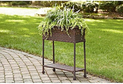 Plant Stand Outdoor Patio Garden Wicker Rectangle Vintage Inspired