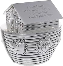 Personalised Engraved Silver Plated Noah's Ark Money Box Christening Gift for Boy or Girl, Custom Engraved Christening Gift, Baptism Gift, Christening Money Box Keepsake, Money Bank