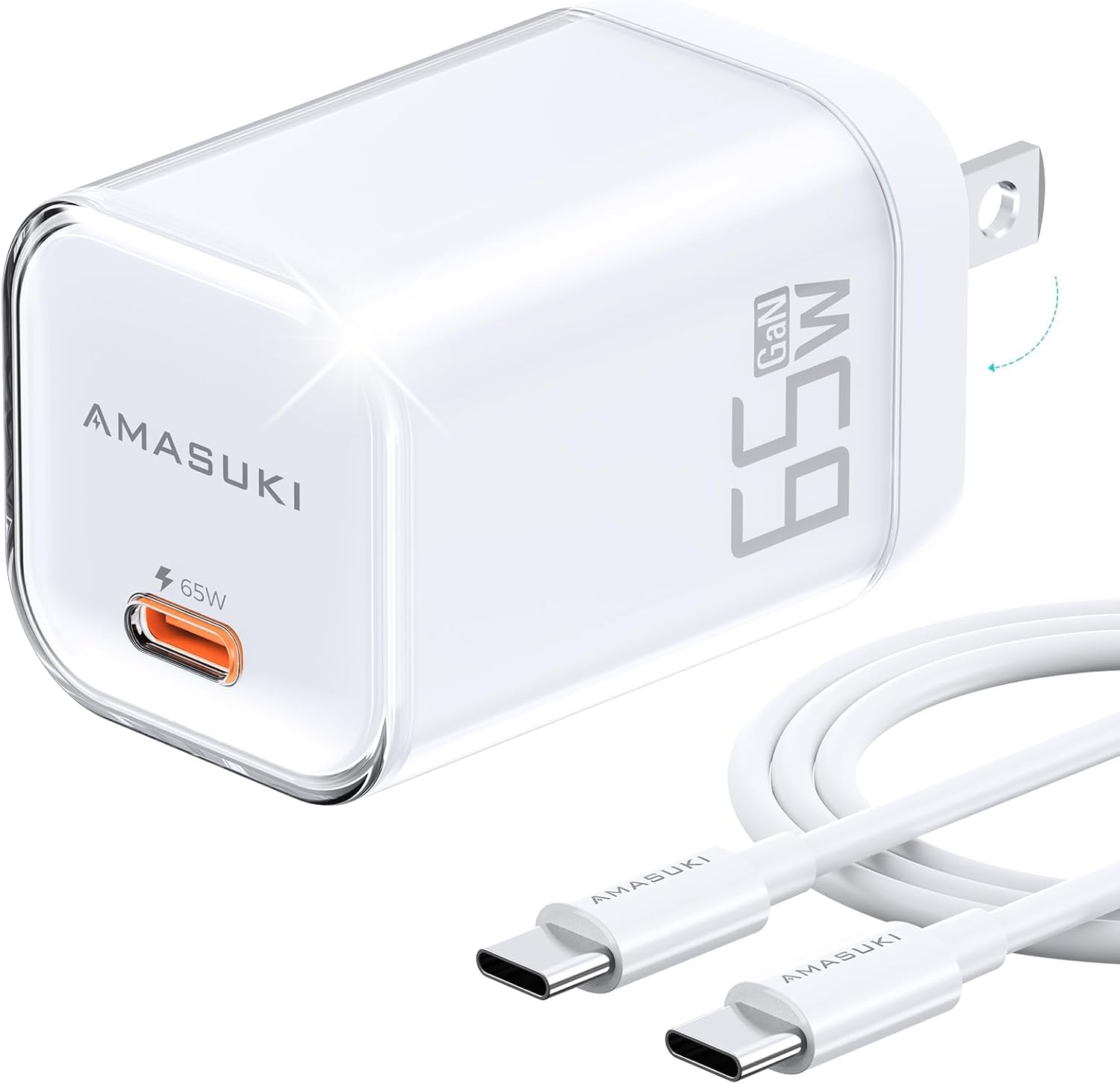 SparkleNano 65W USB C Charger,One-Port GaN PPS Fast Charging Block,Travel Essentials Foldable Plug,for MacBook Pro/Air,Pixelbook,iPad Pro,iPhone 17/16/Pro,Galaxy S23,Pixel (USB C Cable Included)