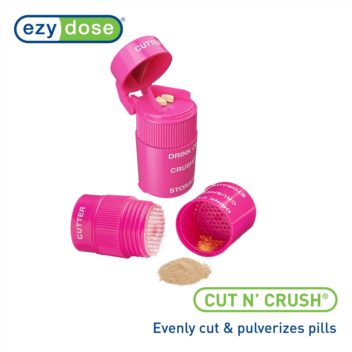 Ezy Dose 3 Compartment Pill Crusher, Cutter & Grinder, Drinking Cup, Pink image 4