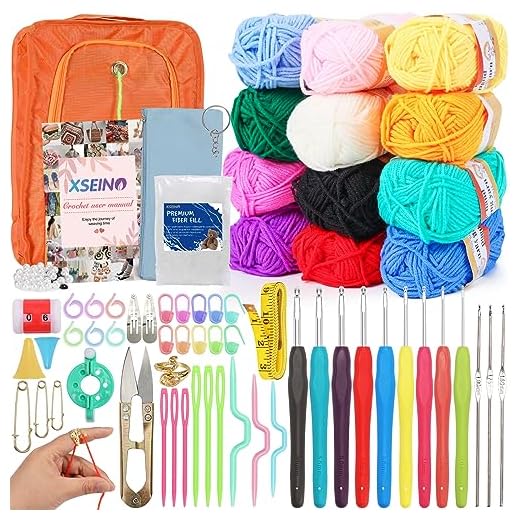 XSEINO Crochet Kit with Crochet Hooks Yarn Set - Premium Bundle Includes 12 Colors Crochet Yarn Balls, 12 Crochet Hooks, Accessories Kit, Crochet Bag and Lot More - Starter Pack for Beginners
