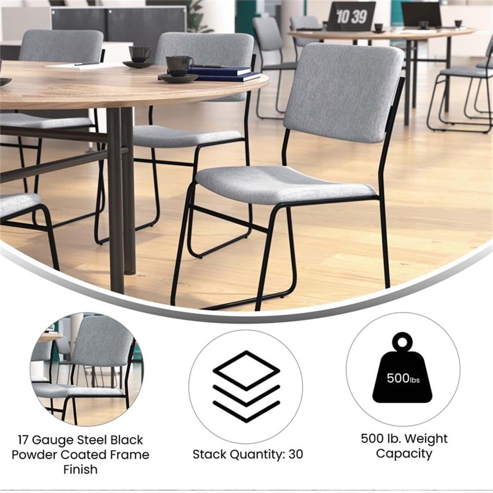 BOWERY HILL Contemporary Stacking Chair, 32.5" H x 18.75" W x 23.75" D, Gray Fabric Upholstery, Black Metal Frame, Multipurpose Design, Fire Retardant Foam, Ideal Guest or Lounge Seating for Home or