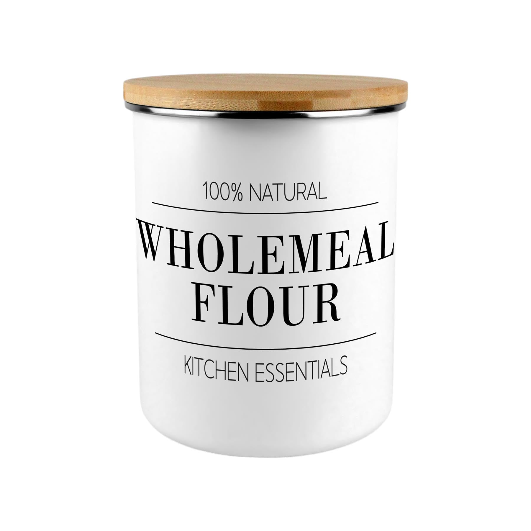 Purely Home Wholemeal Flour Minimalist Canister - Modern Black & White Home/Kitchen Large Enamel Food Storage Jar Gift