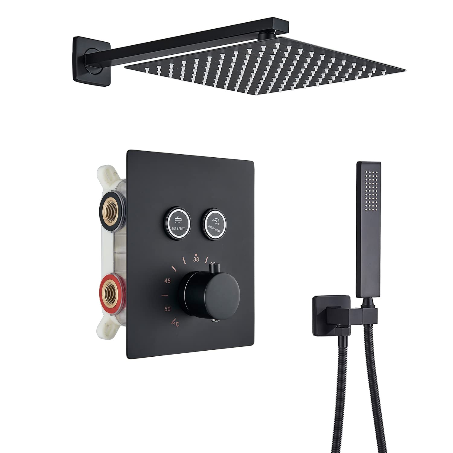 Buy Suguword 12 inch Thermostatic Matte Black Rainfall Shower System