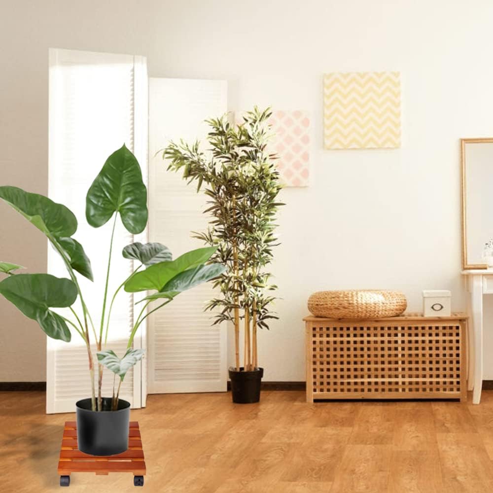 LiveBe 12 Inch Plant Caddy Heavy Duty Plant Pot with 4 Rolling Wheels(2 Lockable Caster Wheels), Indoor Outdoor on Roller Patio/Flower Pot/Succulent Pots(2 Pack) (Natural) : Patio, Lawn & Garden