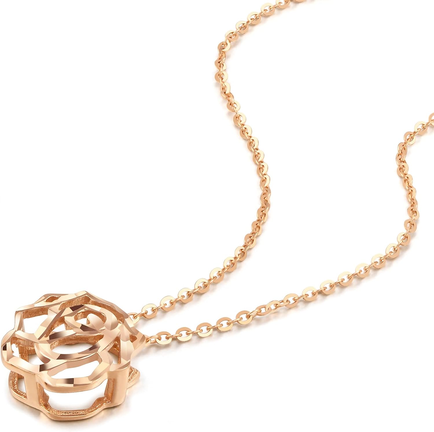 CHOW SANG SANG Delicate Gold 18K Rose Gold MINTY Collection Blooming Pierced Rose Necklace for Women 92771N | 18.5 Inches, (47 CM)