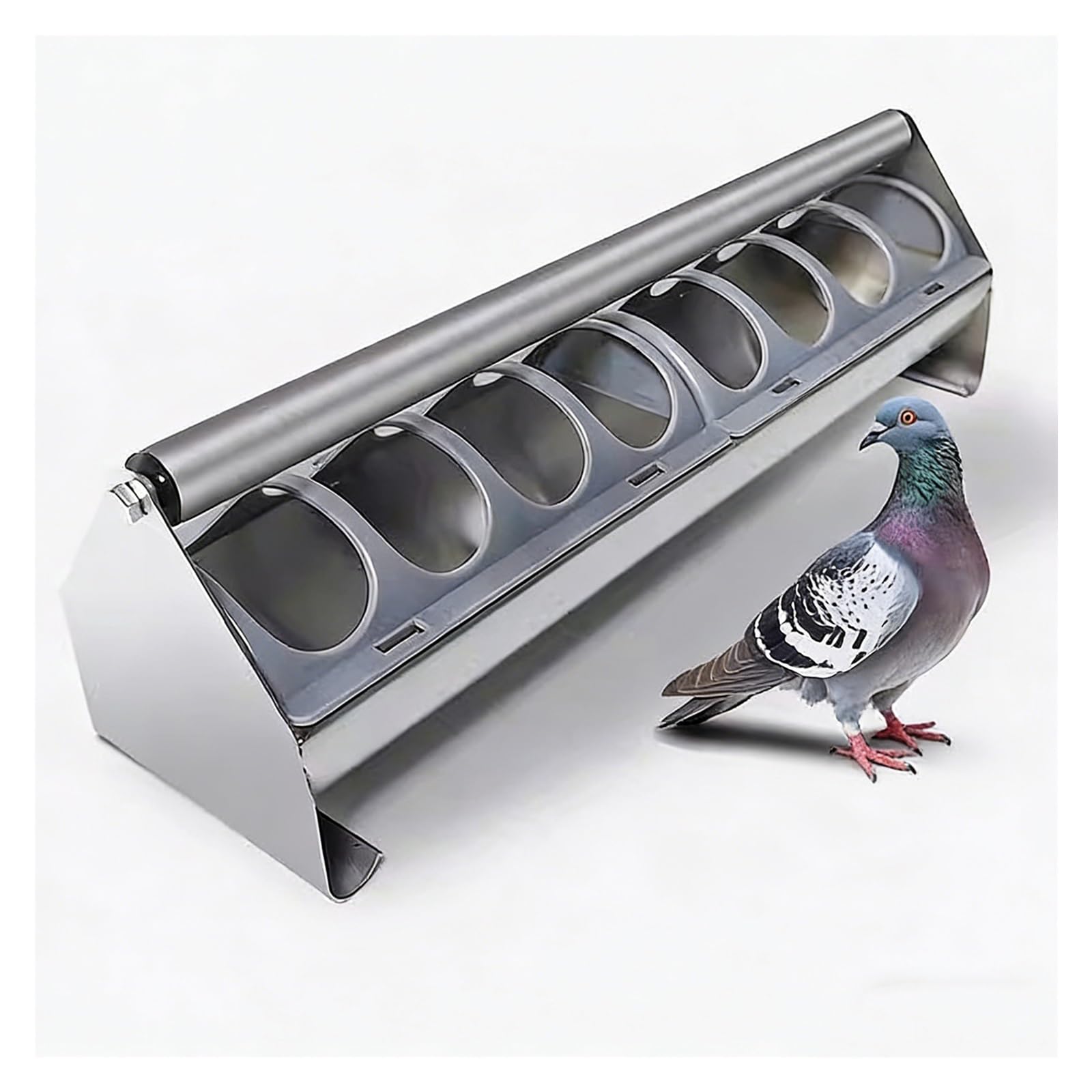 Comedero para pájaros de 8 agujeros, comedero de palomas de acero inoxidable a prueba de derrames, comedero de pollo de doble cara para cocineros, granja, balcón, sin residuos
