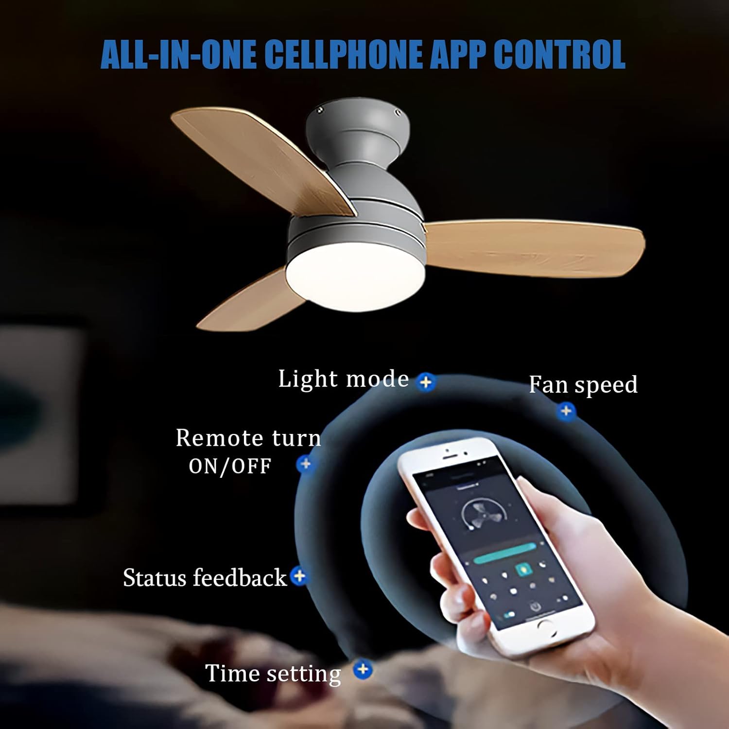 YUEGOO Ceiling Fans with Lamps,Remote Control Dimmable 3 Blade Ceiling Fan with Led Lamp Reversible 6 Speed Timer Big Ceiling Fan Chandelier for Dining Room Living Room/White/90Cm