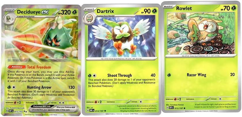Decidueye ex 015/197 Double Rare - Obsidian Flames - Pokemon Evolution 3 Card Lot