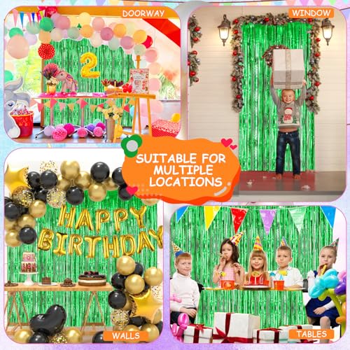 image for YEURFONTASY Green 2 Pack Metallic Tinsel Foil Fringe Curtains, 3.3x8.3
