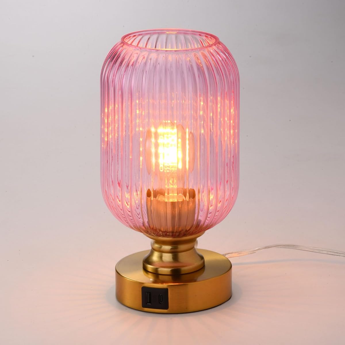 MAINDECO Mid Century Glass Table Lamp,Dimmable Desk Lamp,LED Bulb