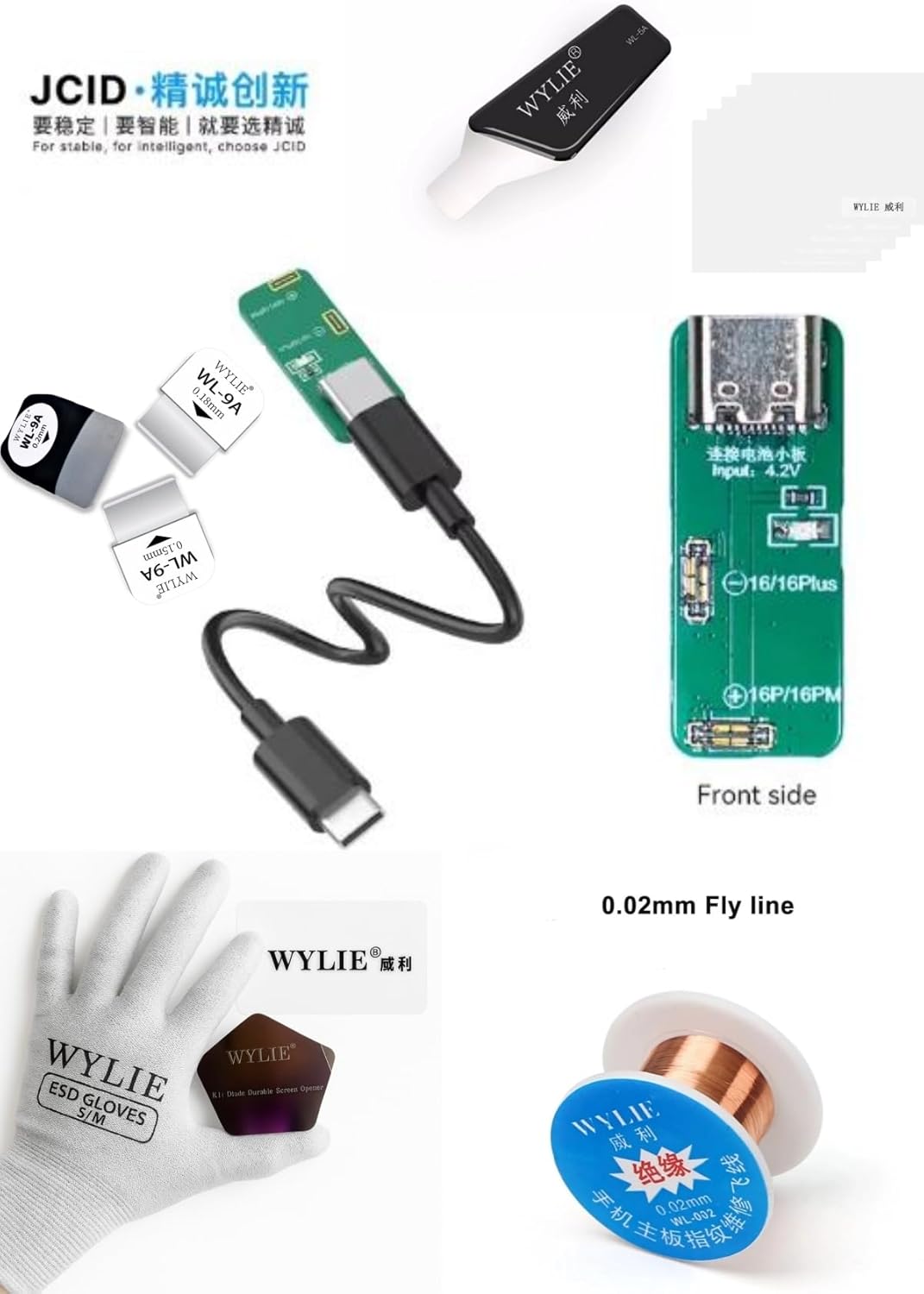 JC Battery Expansion Adapter Compatible with iPhone 16 Series JC Programmer Professional Phone Repair Kit with WYLIE ESD Gloves Screen Opener 10 Pack