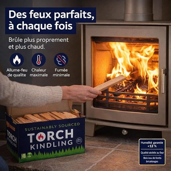 Torch Kindling – Allume-feu Naturel séché au Four pour poêle à Bois, feu Ouvert, Barbecue, Four à Pizza, cheminée, Barbecue, brasero – Bâtons de Bois de Chauffage de 2,5 kg pour Allumer Le Charbon de - 2
