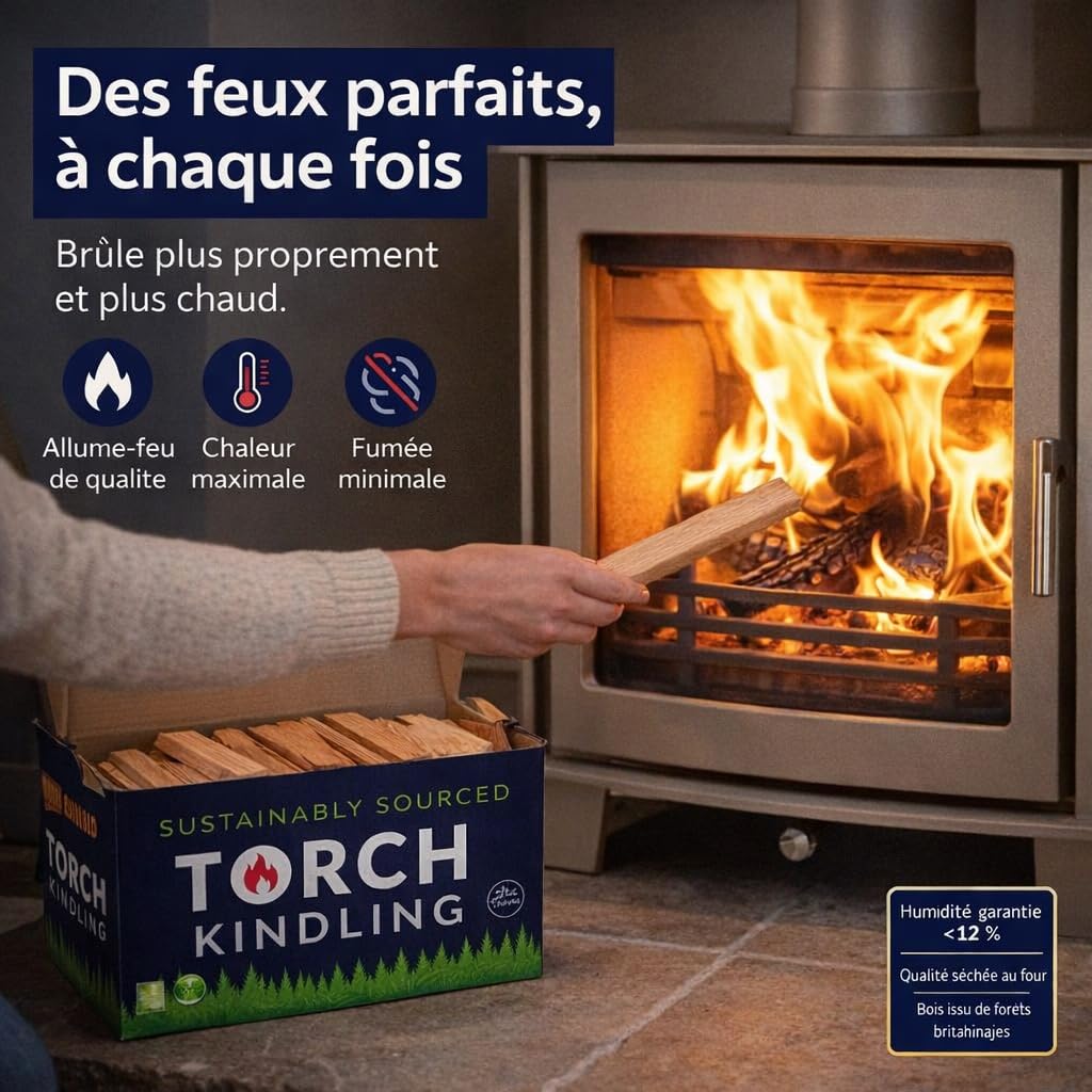 Torch Kindling – Allume-feu Naturel séché au Four pour poêle à Bois, feu Ouvert, Barbecue, Four à Pizza, cheminée, Barbecue, brasero – Bâtons de Bois de Chauffage de 2,5 kg pour Allumer Le Charbon de - 3