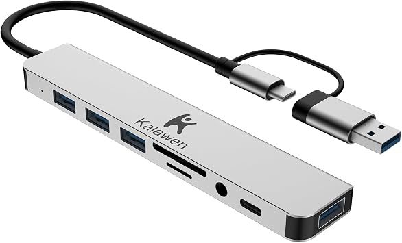 USB C Hub USB Hub 3.0, Aluminum 8 in 1 USB Splitter with 1 x USB 3.0, 3 x USB 2.0 and 1 x USB C, SD/TF Card Reader, 3.5mm Aux Ports for MacBook/Pad Pro Laptop Devices
