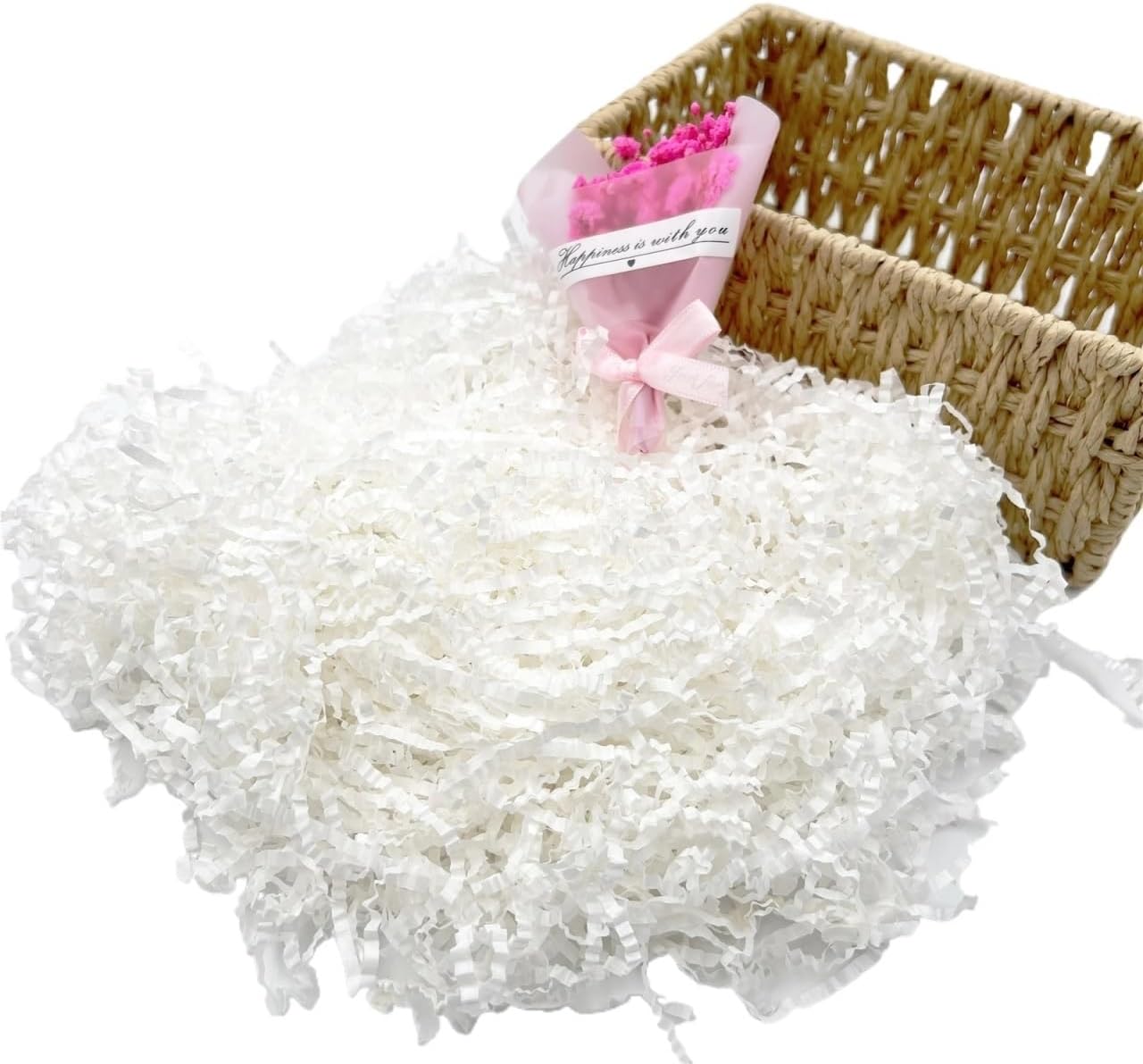Nikeg Gift Bag Filler Bag 300G White Crinkle Cut Paper Shred Filler for Basket Jewelry and Cosmetic Boxes Gifts Packing Confetti