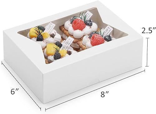 Miniatura 2 de Eupako Cajas de galletas con ventana de 8 x 6 x 2.5 pulgadas, 24 cajas de golosinas blancas que se despliegan automáticamente para panadería, donas,