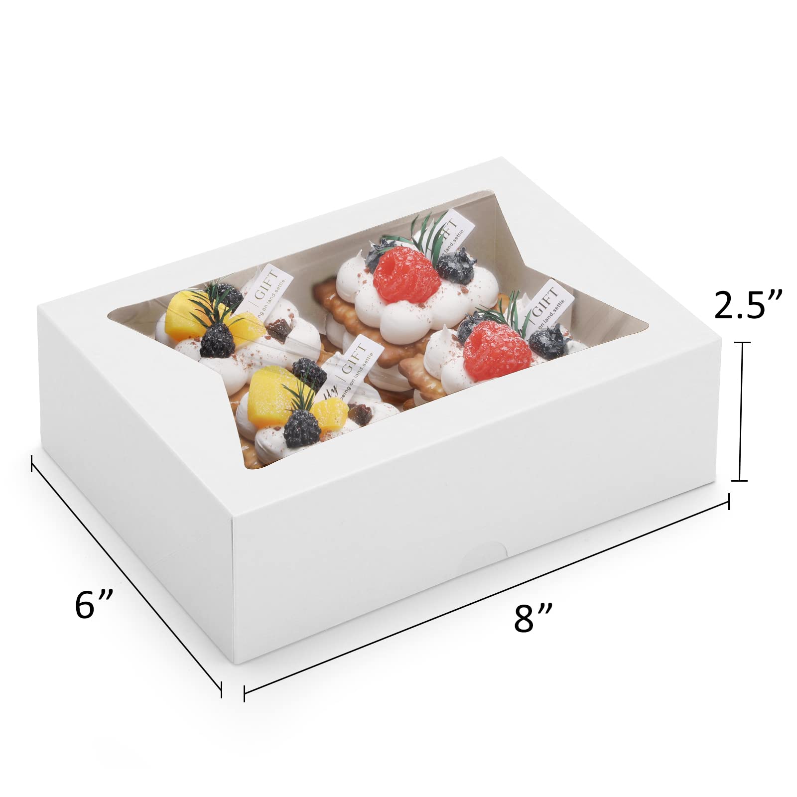Eupako Cajas de galletas con ventana de 8 x 6 x 2.5 pulgadas, 24 cajas de golosinas blancas automáticas para panadería, donas, dulces, pasteles, cupcakes, galletas, fresas de chocolate