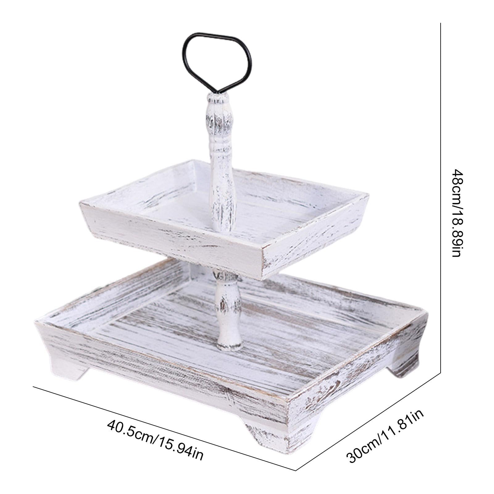 Soporte De Bandeja De Dos Niveles Bandeja De Madera con Asa De Metal