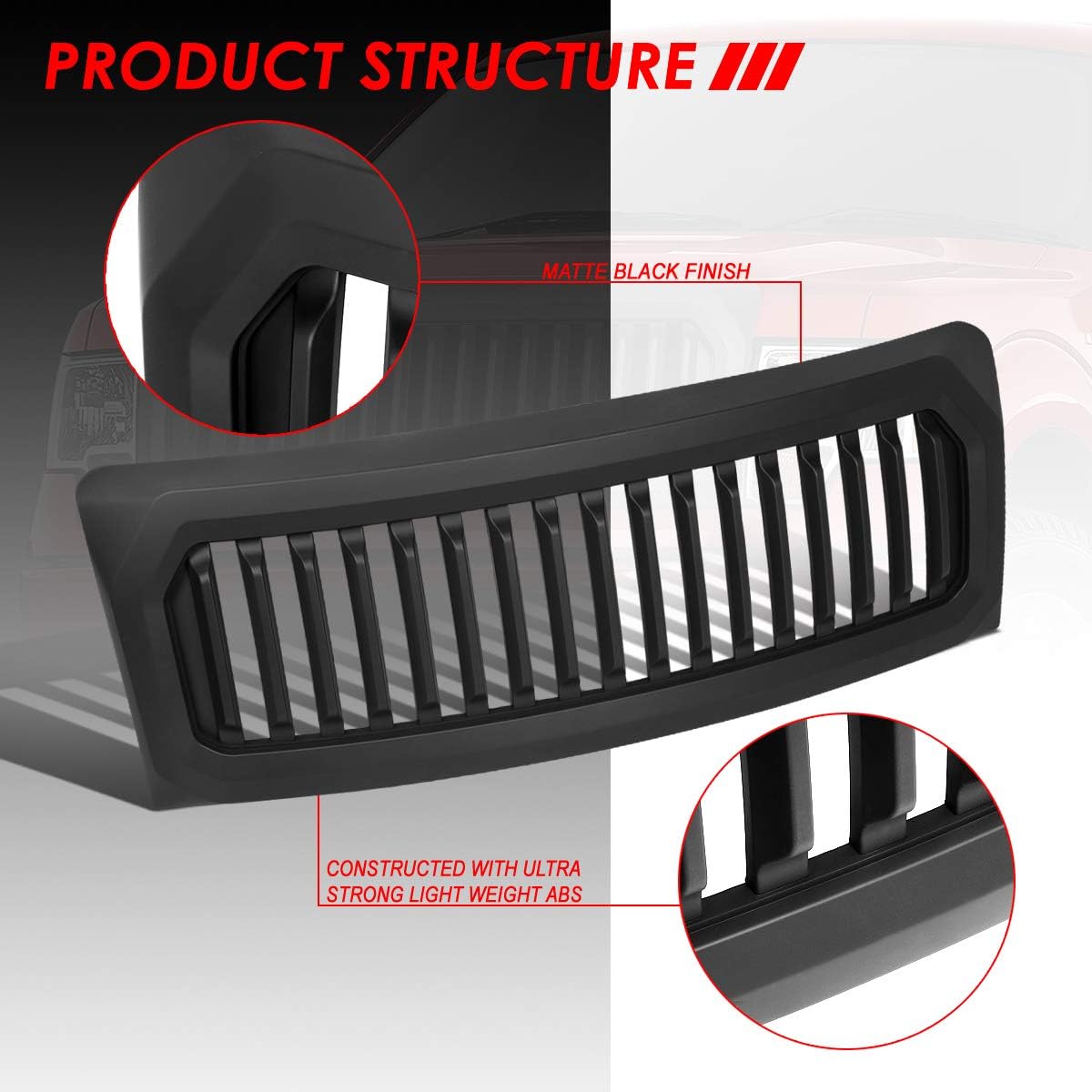 Auto Dynasty Front Grille Grill Compatible with 2009-2014 Ford F-150 (Excludes Raptor Models), Badgeless Vertical Style Front Bumper Grille, Matte Black