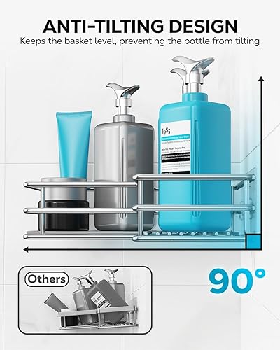 Vista 33 de Nieifi Estante adhesivo de esquina para ducha con ganchos, estante de baño de acero inoxidable a prueba de óxido, soporte para champú sin taladrar