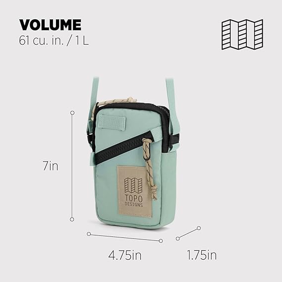 Topo Designs Mini Shoulder Bag - Over the Shoulder Bag for Daily Carry Essentials, Fanny Pack Carry Option, Bike Light Attachment Loop, Designed in Sunny Colorado (Ash Green)