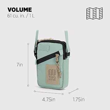 Topo Designs Mini Shoulder Bag - Over the Shoulder Bag for Daily Carry Essentials, Fanny Pack Carry Option, Bike Light Attachment Loop, Designed in Sunny Colorado (Ash Green)