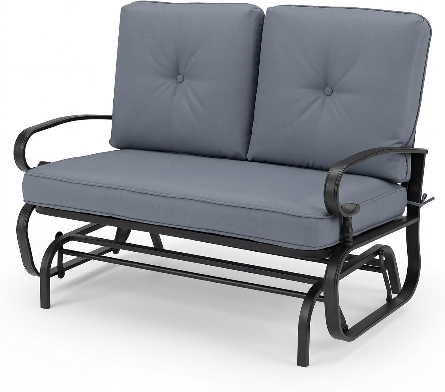Tangkula Outdoor Swing Glider Chair, Patio Glider Bench for 2 Persons, Outdoor Rocking Loveseat with Steel Frame & Comfortable Cushions for Garden, Porch, Balcony, Poolside (Navy Blue)