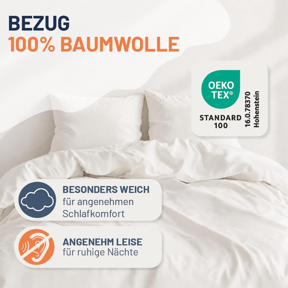 Daunenkissen 80x80 cm, Premium 3-Kammer Daunen Kopfkissen, Made in Germany | 90% Daunen (Außen), Daunen Kissen für Allergiker NOMITE, Dreikammerkissen aus 100% Baumwolle, OEKO-TEX STANDARD 100
