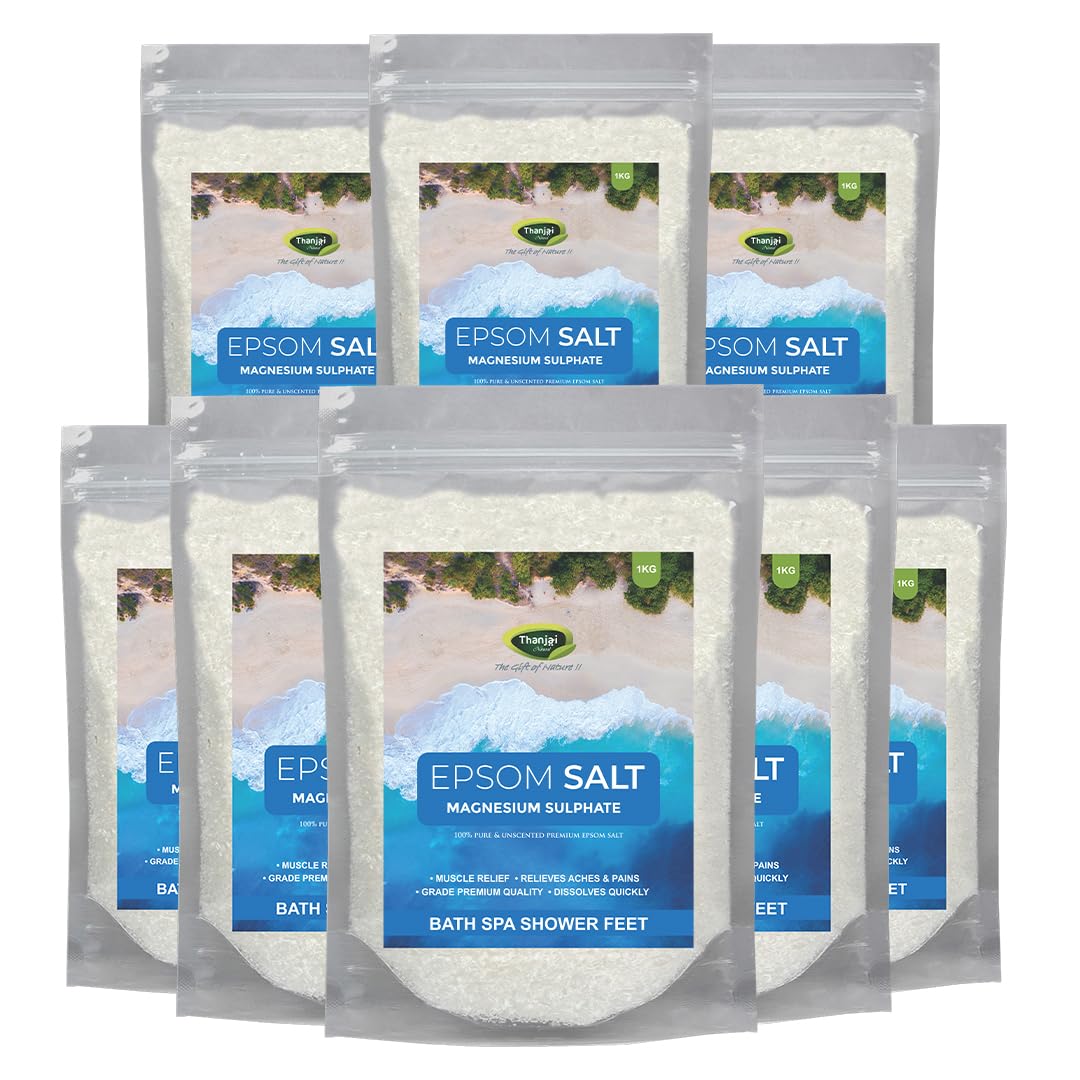 Thanjai Natural Epsom Bath Salt 8kg for Muscle Relief, Relieves Aches & Pain Granule Magnesium Sulphate) for Plants, Gardening,Water Soluble Fertilizer,Soil Manure