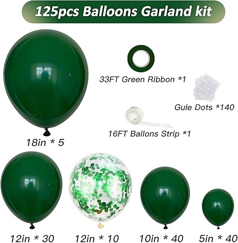 Miniatura 2 de Kit de arco de guirnalda de globos verdes, 125 unidades, diferentes tamaños, 18, 12, 10, 5 pulgadas, globos de látex de confeti verde oscuro y verde