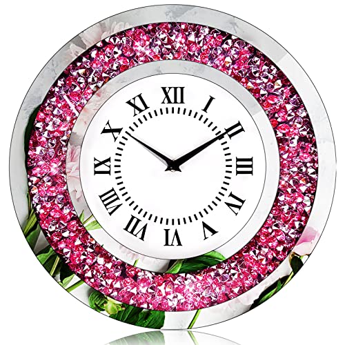 Hoibai Crushed Diamond Wall Clock, Crystal Deorative Silent Non Ticking Round Wall Clock Large Wall Clock For Living Room Decor,Kitchen, Dinning Room, Bedroom, Office, Home Decor (Pink, 35 Cm) #TOP6
