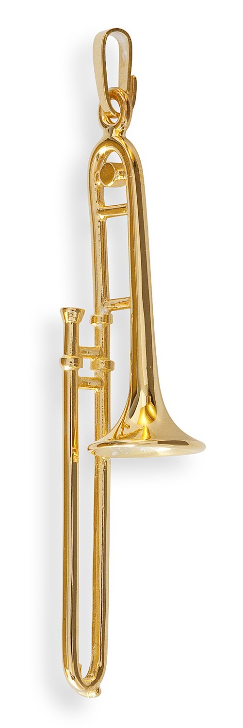Colgante trombón – Instrumento de música – Plata Maciza 925 Chapado en oro 23,5 quilates – Bijou regalo música